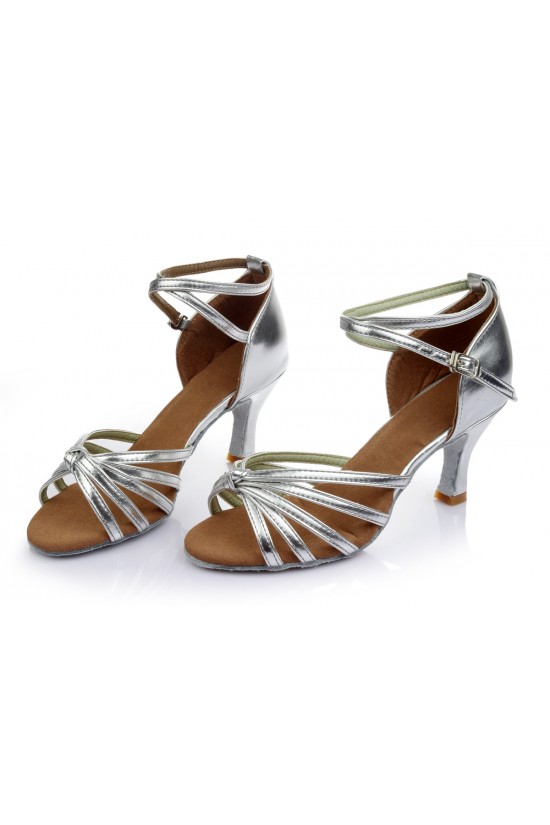 Women's Silver Leatherette Heels Sandals Latin Salsa With Ankle Strap Dance Shoes Wedding Party Shoes D602016