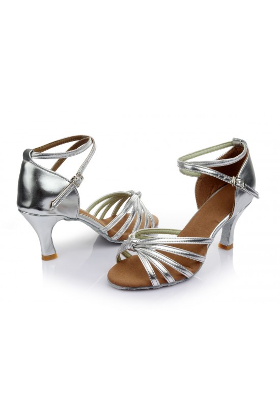 Women's Silver Leatherette Heels Sandals Latin Salsa With Ankle Strap Dance Shoes Wedding Party Shoes D602016