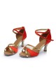 Women's Red Gold Satin Heels Sandals Latin Salsa With Ankle Strap Dance Shoes D602017