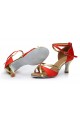 Women's Red Gold Satin Heels Sandals Latin Salsa With Ankle Strap Dance Shoes D602017