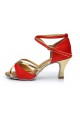 Women's Red Gold Satin Heels Sandals Latin Salsa With Ankle Strap Dance Shoes D602017