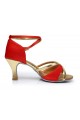 Women's Red Gold Satin Heels Sandals Latin Salsa With Ankle Strap Dance Shoes D602017