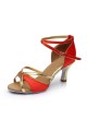 Women's Red Gold Satin Heels Sandals Latin Salsa With Ankle Strap Dance Shoes D602017