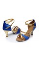 Women's Blue Gold Satin Heels Sandals Latin Salsa With Ankle Strap Dance Shoes D602018