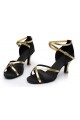 Women's Black Gold Satin Heels Sandals Latin Salsa With Ankle Strap Dance Shoes D602020