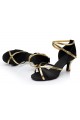 Women's Black Gold Satin Heels Sandals Latin Salsa With Ankle Strap Dance Shoes D602020