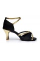 Women's Black Gold Satin Heels Sandals Latin Salsa With Ankle Strap Dance Shoes D602020