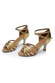 Women's Gold Leatherette Heels Sandals Latin Salsa With Ankle Strap Dance Shoes D602021