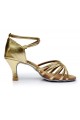 Women's Gold Leatherette Heels Sandals Latin Salsa With Ankle Strap Dance Shoes D602021