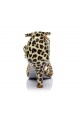 Women's Leopard Satin Heels Sandals Latin Salsa With Ankle Strap Dance Shoes D602022