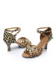 Women's Leopard Satin Heels Sandals Latin Salsa With Ankle Strap Dance Shoes D602022