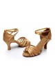 Women's Beige Satin Heels Sandals Latin Salsa With Ankle Strap Dance Shoes D602023