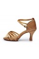 Women's Beige Satin Heels Sandals Latin Salsa With Ankle Strap Dance Shoes D602023