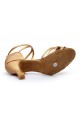 Women's Beige Satin Heels Sandals Latin Salsa With Ankle Strap Dance Shoes D602023