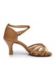 Women's Beige Satin Heels Sandals Latin Salsa With Ankle Strap Dance Shoes D602023