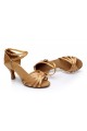 Women's Beige Satin Heels Sandals Latin Salsa With Ankle Strap Dance Shoes D602023
