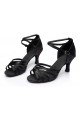 Women's Black Satin Heels Sandals Latin Salsa With Ankle Strap Dance Shoes D602024