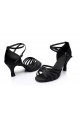 Women's Black Satin Heels Sandals Latin Salsa With Ankle Strap Dance Shoes D602024