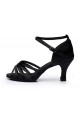 Women's Black Satin Heels Sandals Latin Salsa With Ankle Strap Dance Shoes D602024