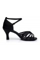 Women's Black Satin Heels Sandals Latin Salsa With Ankle Strap Dance Shoes D602024