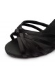 Women's Black Satin Heels Sandals Latin Salsa With Ankle Strap Dance Shoes D602024