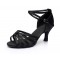 Women's Black Satin Heels Sandals Latin Salsa With Ankle Strap Dance Shoes D602024