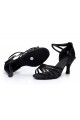 Women's Black Satin Heels Sandals Latin Salsa With Ankle Strap Dance Shoes D602024