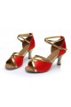 Women's Red Satin Heels Sandals Latin Salsa With Ankle Strap Dance Shoes D602025