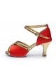 Women's Red Satin Heels Sandals Latin Salsa With Ankle Strap Dance Shoes D602025