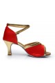 Women's Red Satin Heels Sandals Latin Salsa With Ankle Strap Dance Shoes D602025