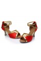 Women's Red Satin Heels Sandals Latin Salsa With Ankle Strap Dance Shoes D602025