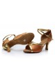 Women's Brown Satin Heels Sandals Latin Salsa With Ankle Strap Dance Shoes D602026