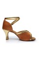 Women's Brown Satin Heels Sandals Latin Salsa With Ankle Strap Dance Shoes D602026