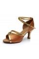 Women's Brown Satin Heels Sandals Latin Salsa With Ankle Strap Dance Shoes D602026