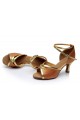 Women's Brown Satin Heels Sandals Latin Salsa With Ankle Strap Dance Shoes D602026