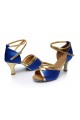 Women's Blue Satin Heels Sandals Latin Salsa With Ankle Strap Dance Shoes D602027