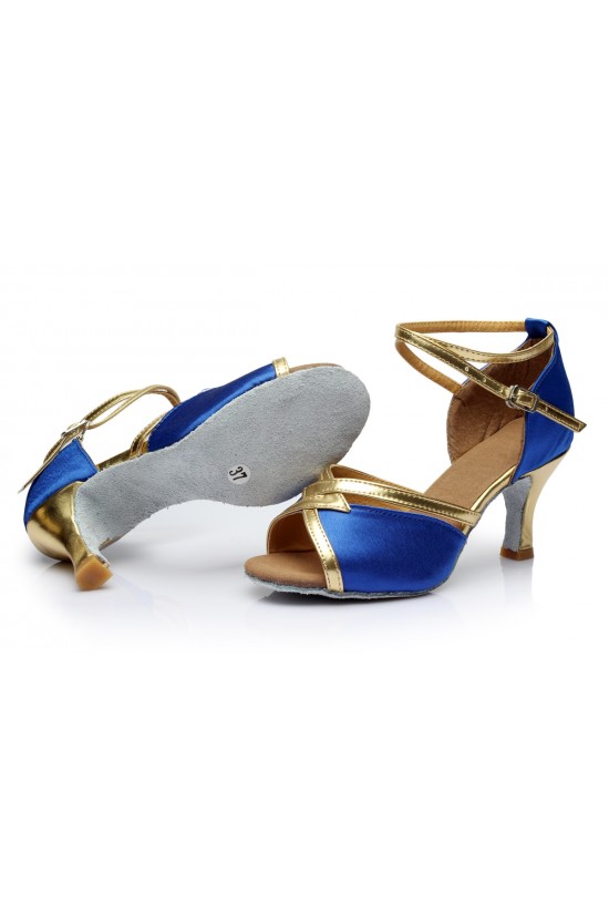 Women's Blue Satin Heels Sandals Latin Salsa With Ankle Strap Dance Shoes D602027