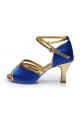 Women's Blue Satin Heels Sandals Latin Salsa With Ankle Strap Dance Shoes D602027