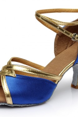 Women's Blue Satin Heels Sandals Latin Salsa With Ankle Strap Dance Shoes D602027