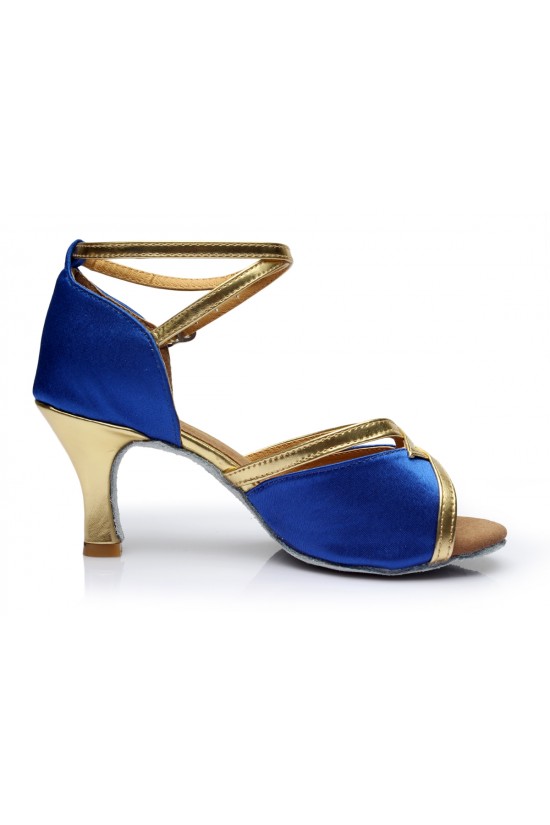 Women's Blue Satin Heels Sandals Latin Salsa With Ankle Strap Dance Shoes D602027