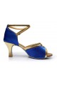 Women's Blue Satin Heels Sandals Latin Salsa With Ankle Strap Dance Shoes D602027