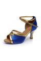 Women's Blue Satin Heels Sandals Latin Salsa With Ankle Strap Dance Shoes D602027