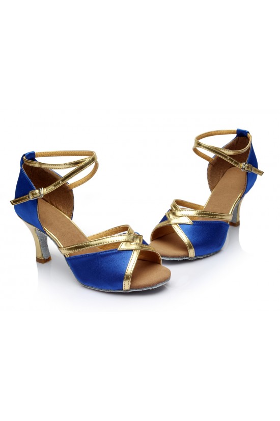 Women's Blue Satin Heels Sandals Latin Salsa With Ankle Strap Dance Shoes D602027