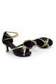 Women's Black Satin Heels Sandals Latin Salsa With Ankle Strap Dance Shoes D602028