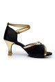 Women's Black Satin Heels Sandals Latin Salsa With Ankle Strap Dance Shoes D602028