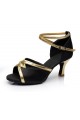 Women's Black Satin Heels Sandals Latin Salsa With Ankle Strap Dance Shoes D602028