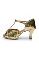 Women's Gold Sparkling Glitter Heels Sandals Latin Salsa T-Strap Dance Shoes Wedding Party Shoes D602029