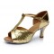 Women's Gold Sparkling Glitter Heels Sandals Latin Salsa T-Strap Dance Shoes Wedding Party Shoes D602029