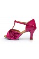 Women's Fuschia Sparkling Glitter Heels Sandals Latin Salsa T-Strap Dance Shoes D602030