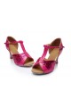 Women's Fuschia Sparkling Glitter Heels Sandals Latin Salsa T-Strap Dance Shoes D602030